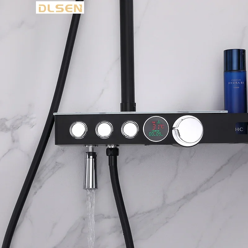 Modern Design High End Shower Faucet Shower Mixer Sets Bathroom Shower System Sets with Shampoo Holder for Hotel Bathroom view 5