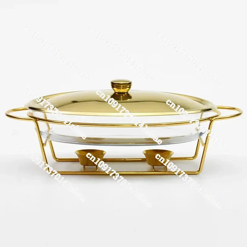 3L Food Warmer Hotel Buffet Golden Silver Oval Wedding Chafing Dish Stainless Steel Glass Serving Dish Hot Pot Alcohol Stove