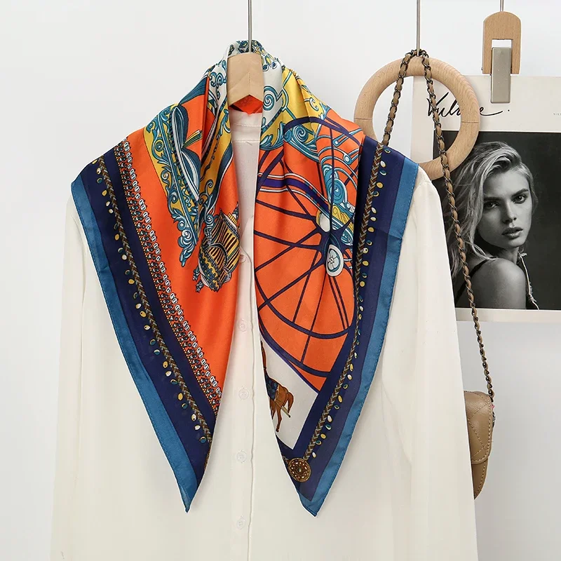 

Luxury Brand Silk Square Scarf for Women Satin Neck Hair Tie Band Soft Neckerchife Printed Hijab Head Scarves for Female 70*70cm