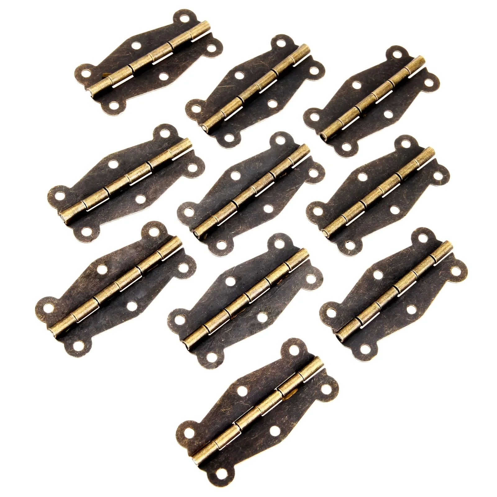 10 pieces of vintage bronze-colored cabinet door hinge furniture accessories, small wooden gift box hinge hardware, 51x23mm