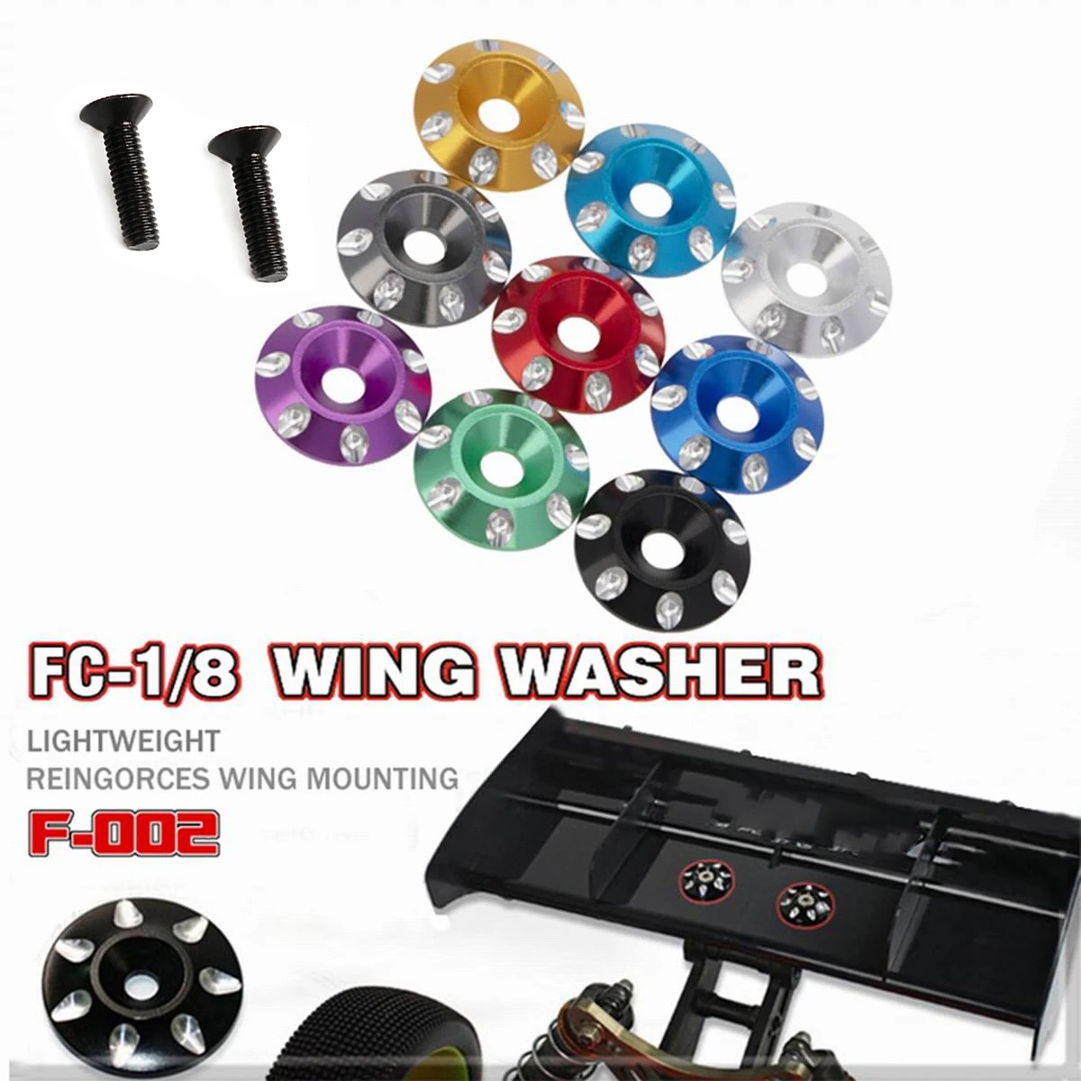 M3 Gasket Metal Tail Wing 3mm Countersunk Screws Washers for 1/8 1/10 Scale Off Road Buggy Monster Truck RC Dift Car
