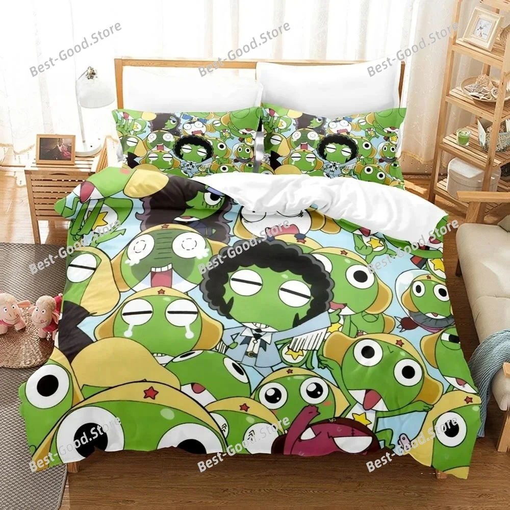 3D Kawaii Cartoons Bed Sheet Keroro Frog Bedding Set Single Twin Full Queen King Size Bed Set Adult Kid Bedroom Duvet Cover Sets