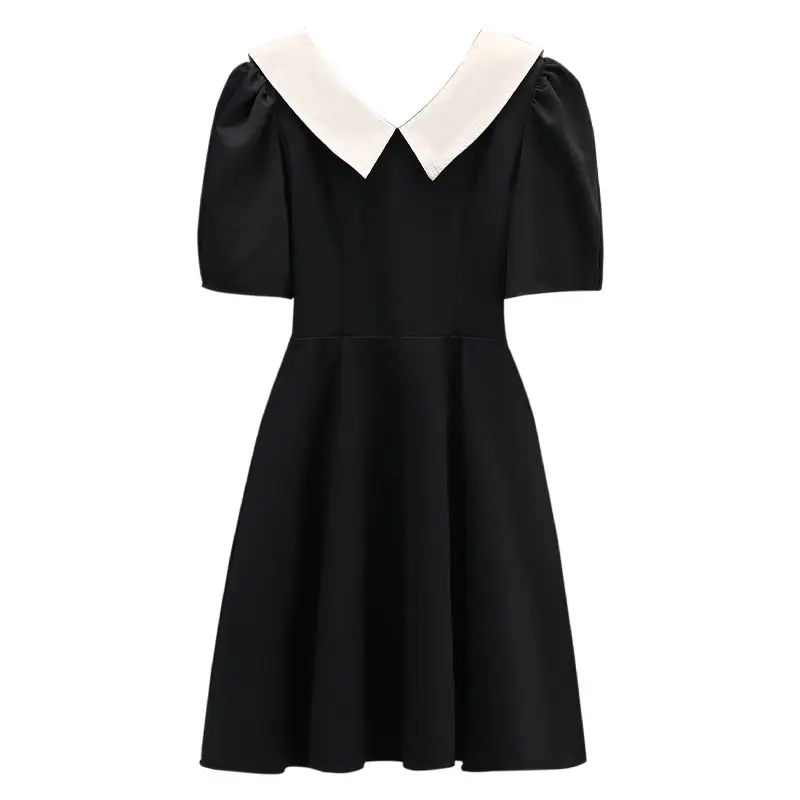 2024 Summer New Large Doll Neck Off Shoulder Bow Tie Up Dress Hepburn Style Little Black Dress