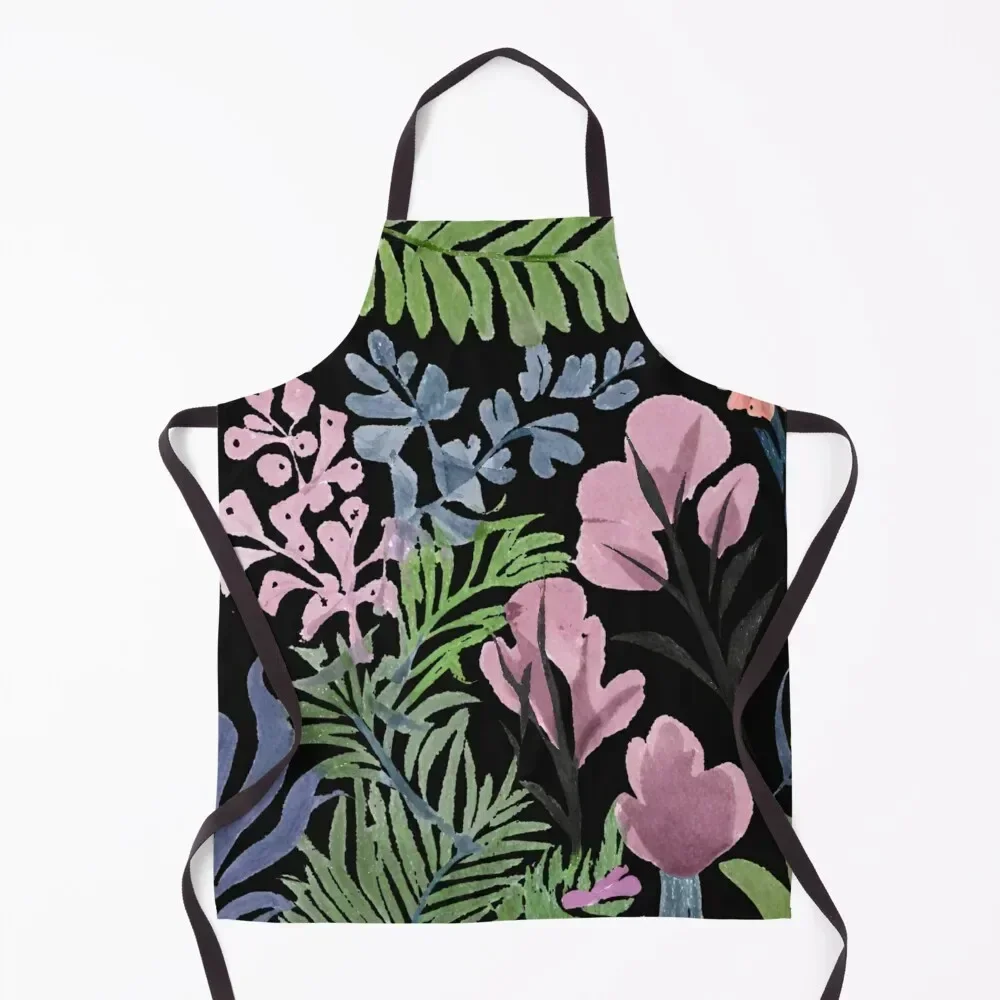 

Blue and Purple Flowers with Ferns Apron japanese style Korean for kitchen useful Apron
