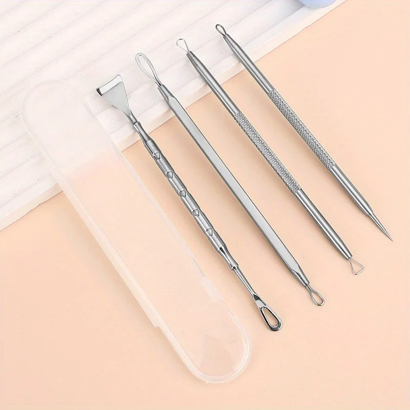 4本針セット、顔の毛穴黒ずみ除去ツール、黒ずみ、ニキビ、額、顔、鼻の除去用マルチツール。