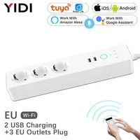 Wifi EU Smart Power Strip, 3 Outlets Plug 2 USB Charging Port Timing, Tuya App Life Voice Control, Works with Alexa Google Home