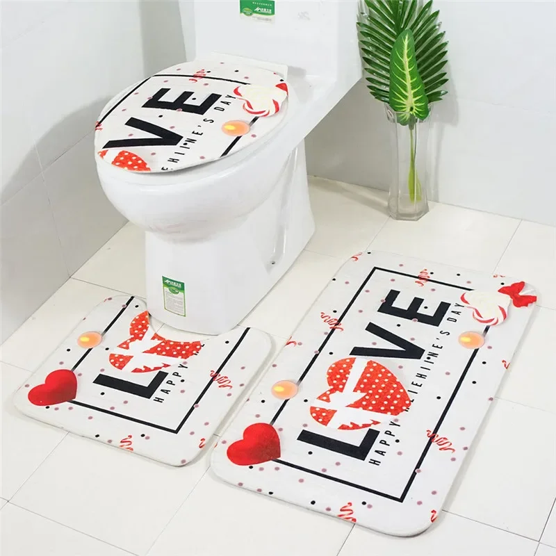 Marry Christmas cartoon Three-piece set 3D printed Bathroom Pedestal Rug Lid Toilet Cover Bath Mat Set drop shipping 11