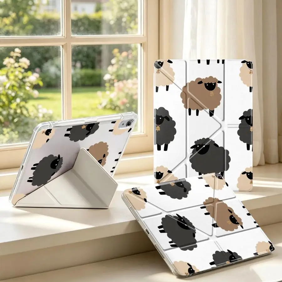 Fluffy Black & White Sheep Tablet Case For Samsung Galaxy Tab S7 FE S10 Lite A8 A9 Plus A11 S8 S9 Plus With Pen Slot Cover
