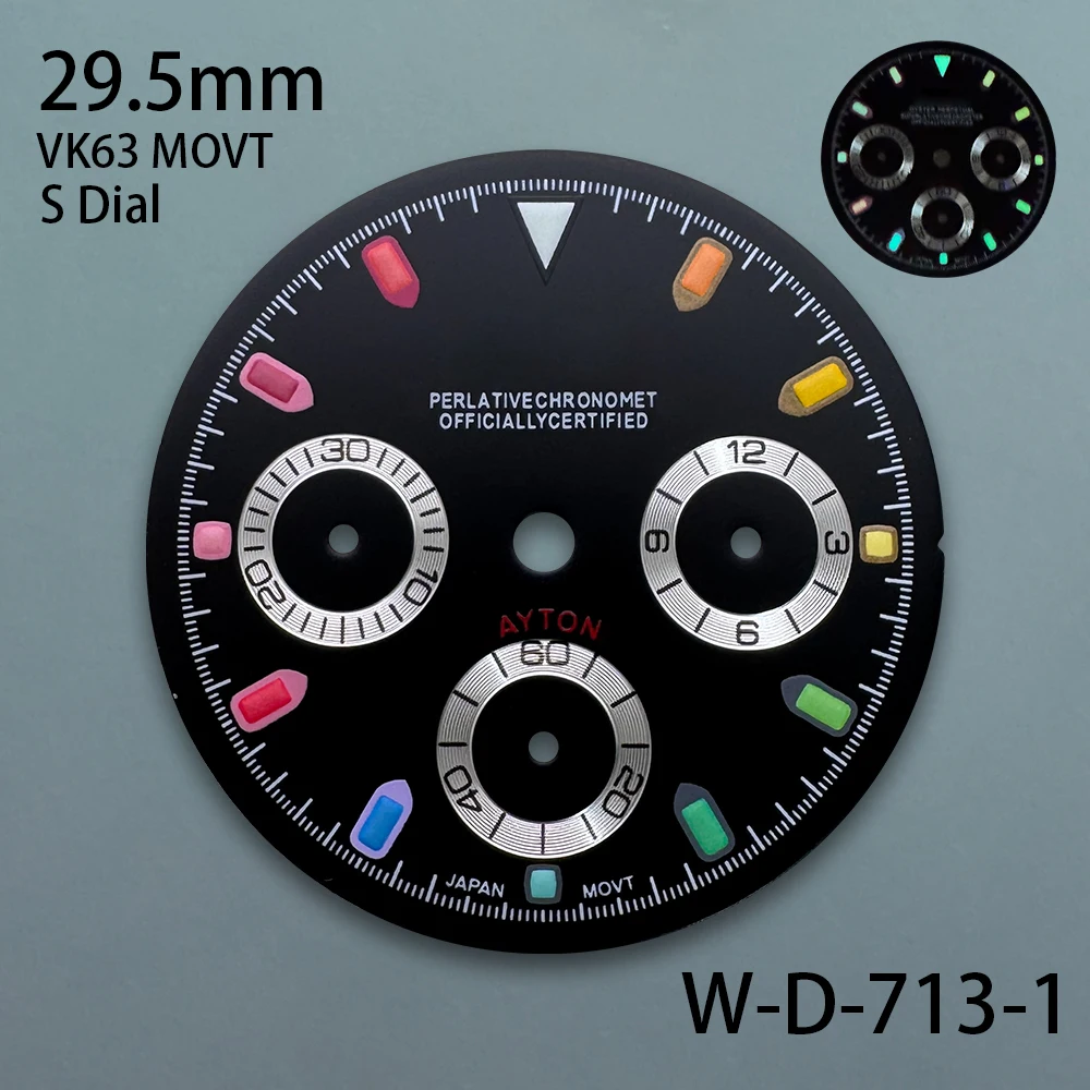 29.5mm S Logo panda Dial Fit VK63 Movement Green Luminous High-Quality Dial Watch Modification Accessories