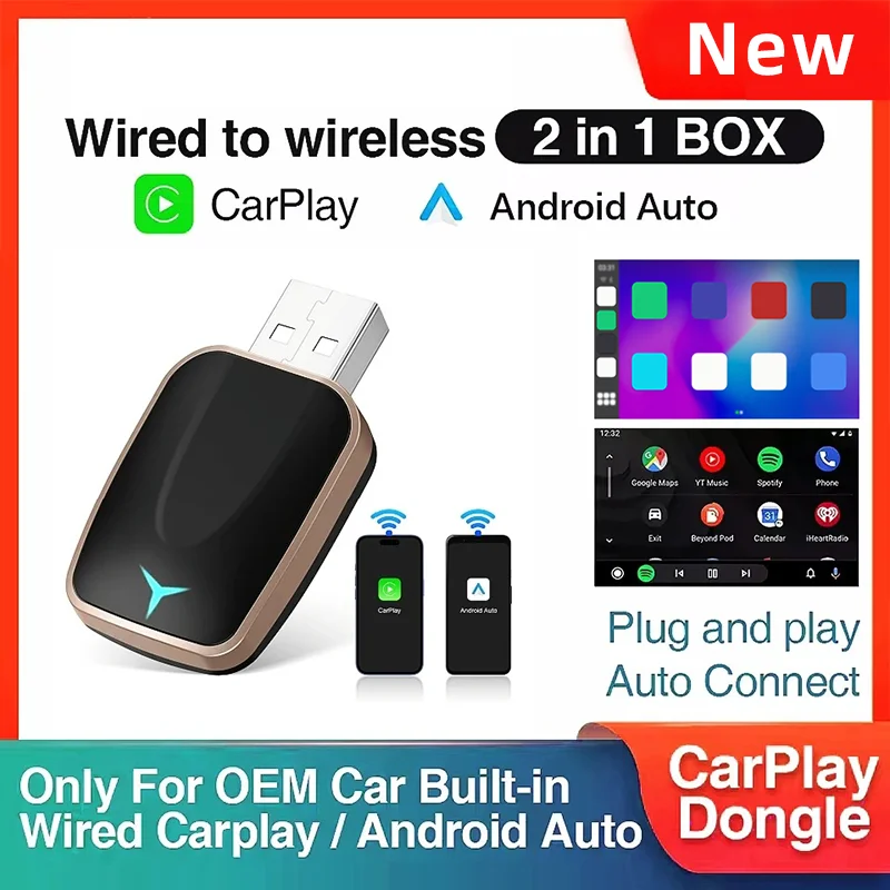 New Wireless CarPlay Android Auto Adapter USB Dongle Smart Mini Box Plug And Play Universal For VW Toyota Nissan Honda Ford Benz