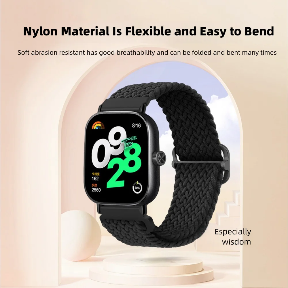 حزام ساعة مرن منسوج من النايلون لساعة Redmi Watch 4 سريع الإصدار وإبزيم معدني قابل للتعديل حزام ساعة ذكية للرجال والنساء