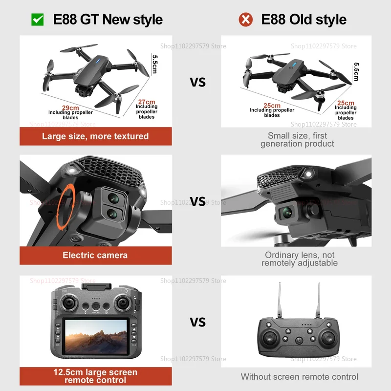 E88GT Drone FPV WIFI a grande schermo con fotocamera HD 8K Quadcopter pieghevole RC UAV per fotografia aerea Streaming live regalo da viaggio