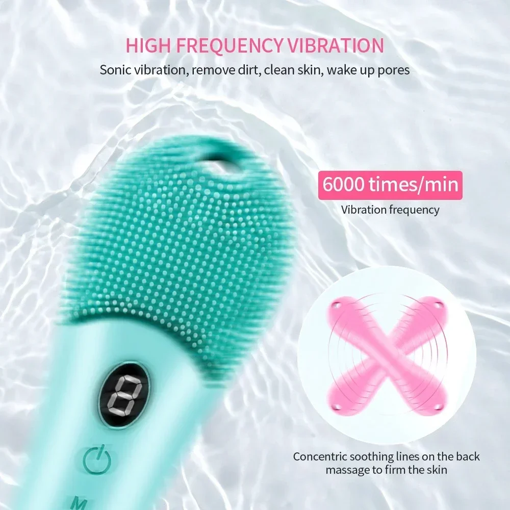 9 Gear Electric Facial Cleansing Brush Silicone Ultrasonic Vibration Face Cleanser Deep Pores Blackhead Remover Washing Massager