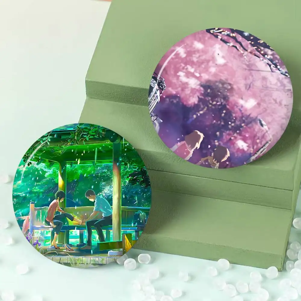 M-Makoto Anime S-Shinkai Cartoon Brooches Anime Badge Round Handmade Brooch Lapel Pins Jewelry for Backpack Clothes Gifts