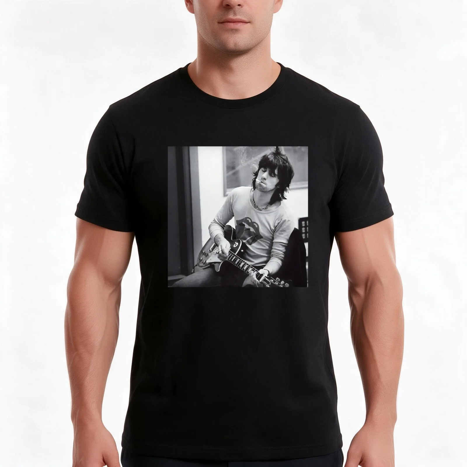 Kêith Rich?rdsYoung Photograph Vintage T-Shirt, Summer Casual Cotton Tee, Oversized Streetwear Tops, Vintage Graphic Print