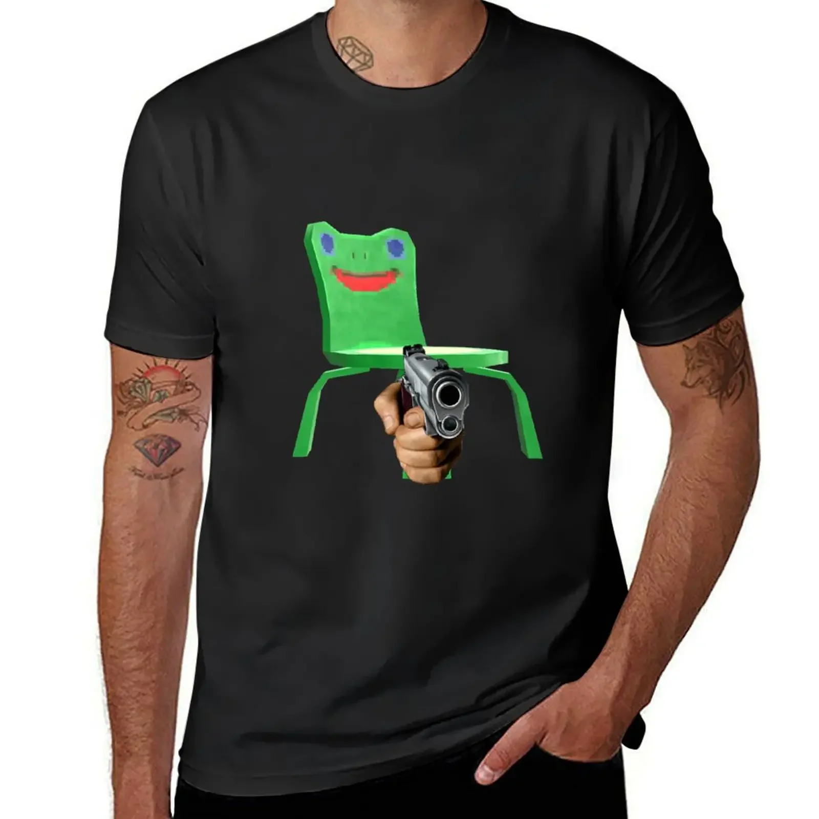 froggy chair gun T-Shirt sublime tops vintage summer tops mens big and tall t shirts