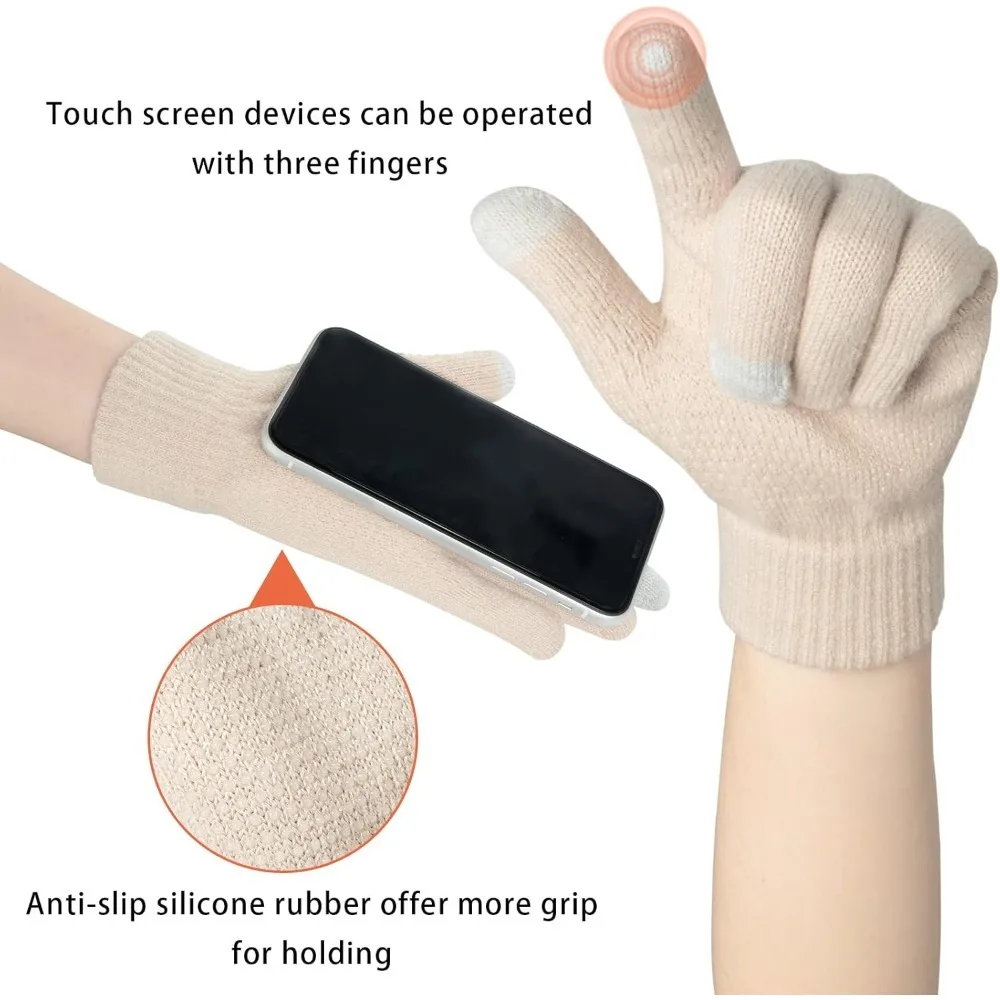 ชุดหมวกไหมพรม 3 ชิ้น ลอริตต้า สำหรับฤดูหนาว พร้อมที่ปิดคอ ถุงมือหน้าจอสัมผัส ผ้าพันคอหนา หมวกบีนนี่ ชุดผ้าพันคอ ของขวัญสำหรับผู้หญิง