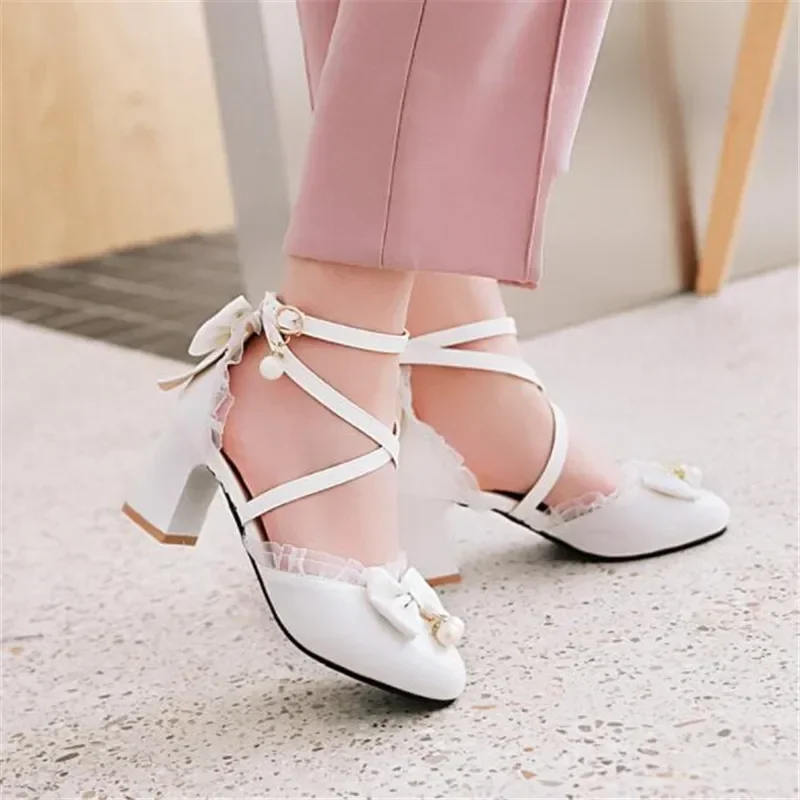 Fashion Bowknot Kids Girls High Heels Sandals Bowknot Children Party Shoes Thick Heel Women\'s Wedding Dress Shoes Ladies Pumps