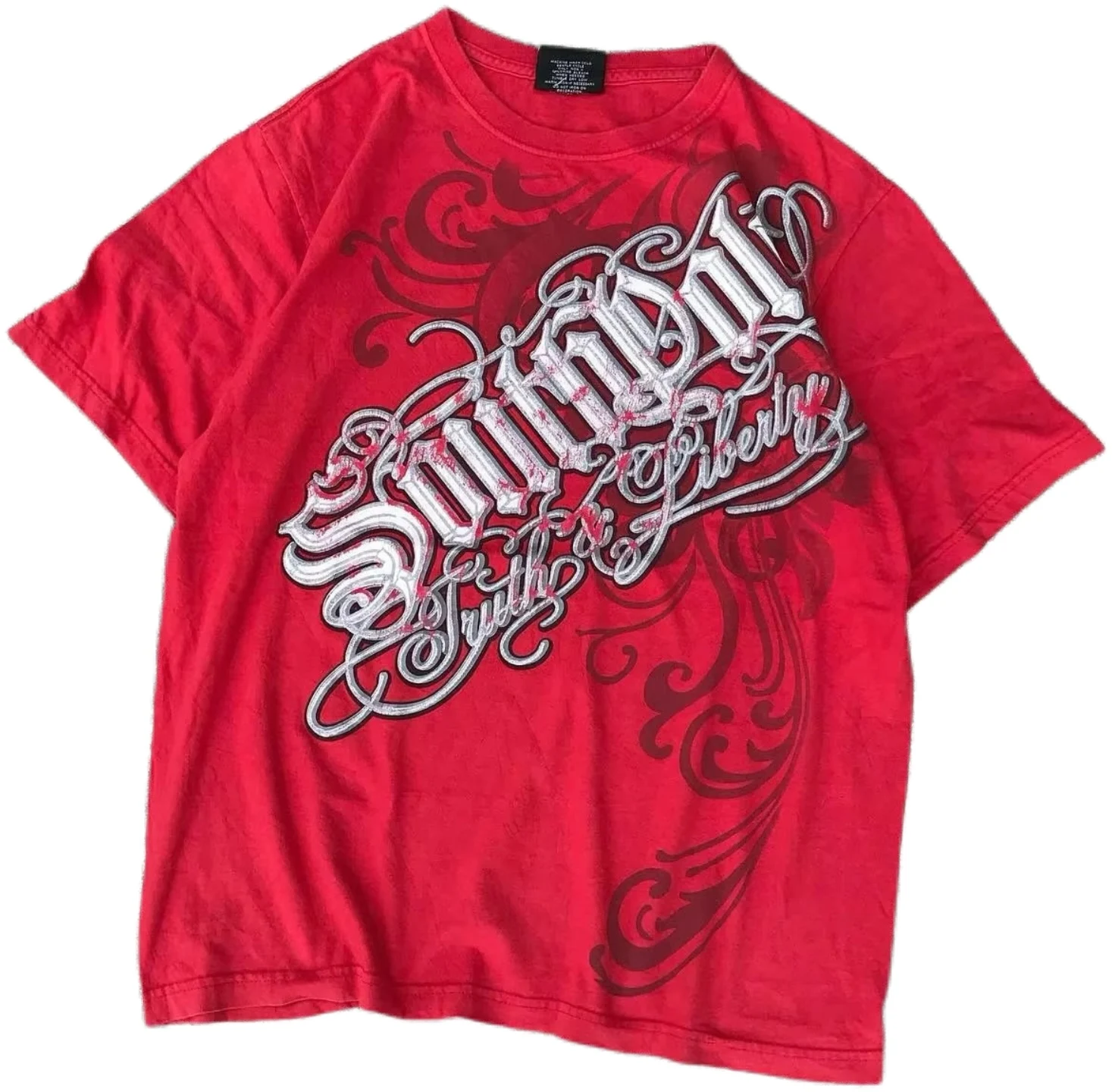 

Y2K New Southpole Красная футболка с буквенным принтом American Street Vintage Trend Oversize с короткими рукавами Мужской хип-хоп Готический хлопковый топ