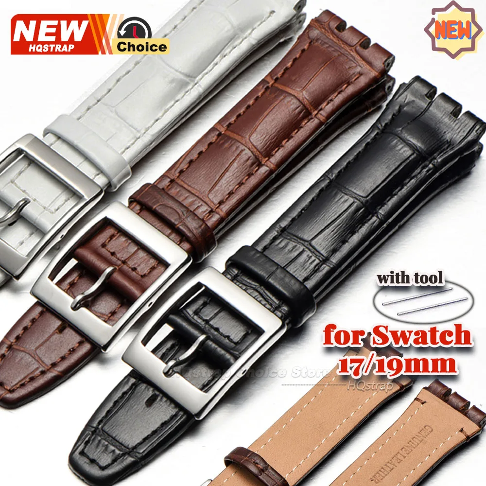 Neues Armband mit Bambusmuster 17mm 19mm für Swatch Uhrenarmband Echtes Rindsleder Armband für Männer und Frauen Wasserdichtes Armband