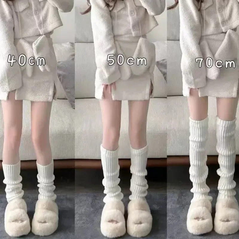 

Y2K Winter Leg Warmers Women Girls Solid Color Wool Knitted Long Sock Soft Comfortable Warm Cotton Stockings Fashion Accessories