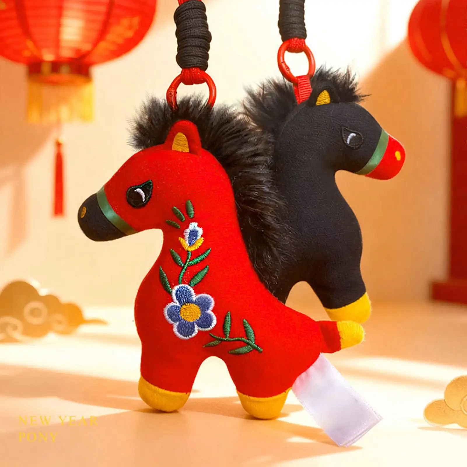 Horse Mascot Plush Toy Creative Lucky Pony Pendant Chinese New Year Mascot Horse Plush Keychain Bag Decoration Festival Gift