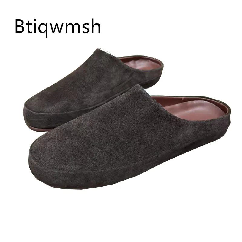 

Brown Suede Leather Shoes Man Pointed Toe Soft Real Leather Slippers Male Fashion Flat Shoes