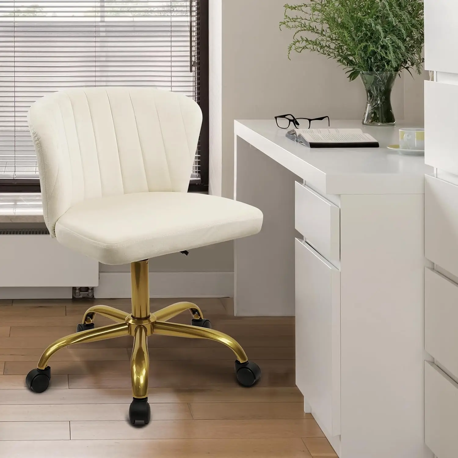 Velvet Desk Chair Ergonomic Adjustable Swivel Task Chair with Gold Base & Wheels for Vanity Study Bedroom, Set of 2, Customized