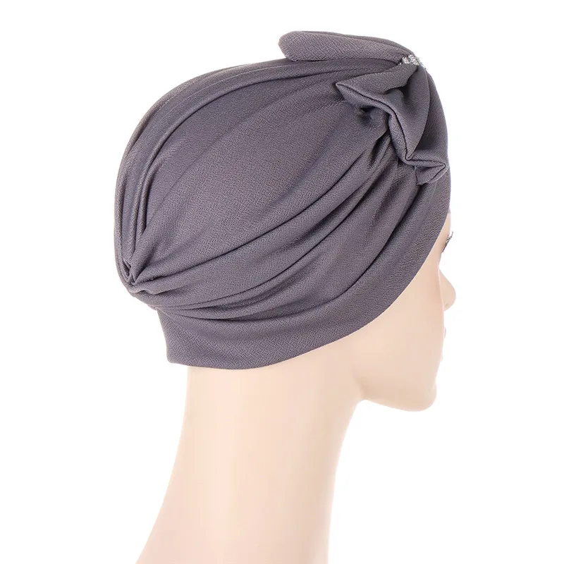 Rhinestone Bow Turban Hat For Women Soft Elastic Head Wrap Cap Decorative Headscarf Lightweight Hair Cover Daily Home Outdoor