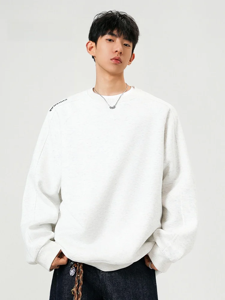 

MMOPTOP Trendy Brand Simple Style round Neck Sweatshirt Men's White Loose Versatile Overhead Casual Sweatshirt Trendy Top