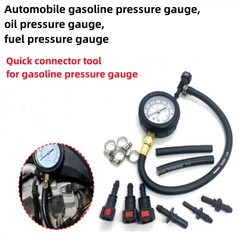 Fuel Pressure Tester Kit 0-100PSI 3-Size Adapters Fuel Pump Pressure Tester Multiple Connection Methods for Car Truck Motorcycle