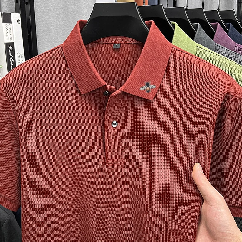 100%cotton High-End Neckline Embroidery Men Short-Sleeved Polo Shirt Lapel Button Various Colors Business Leisure Men's Clothing