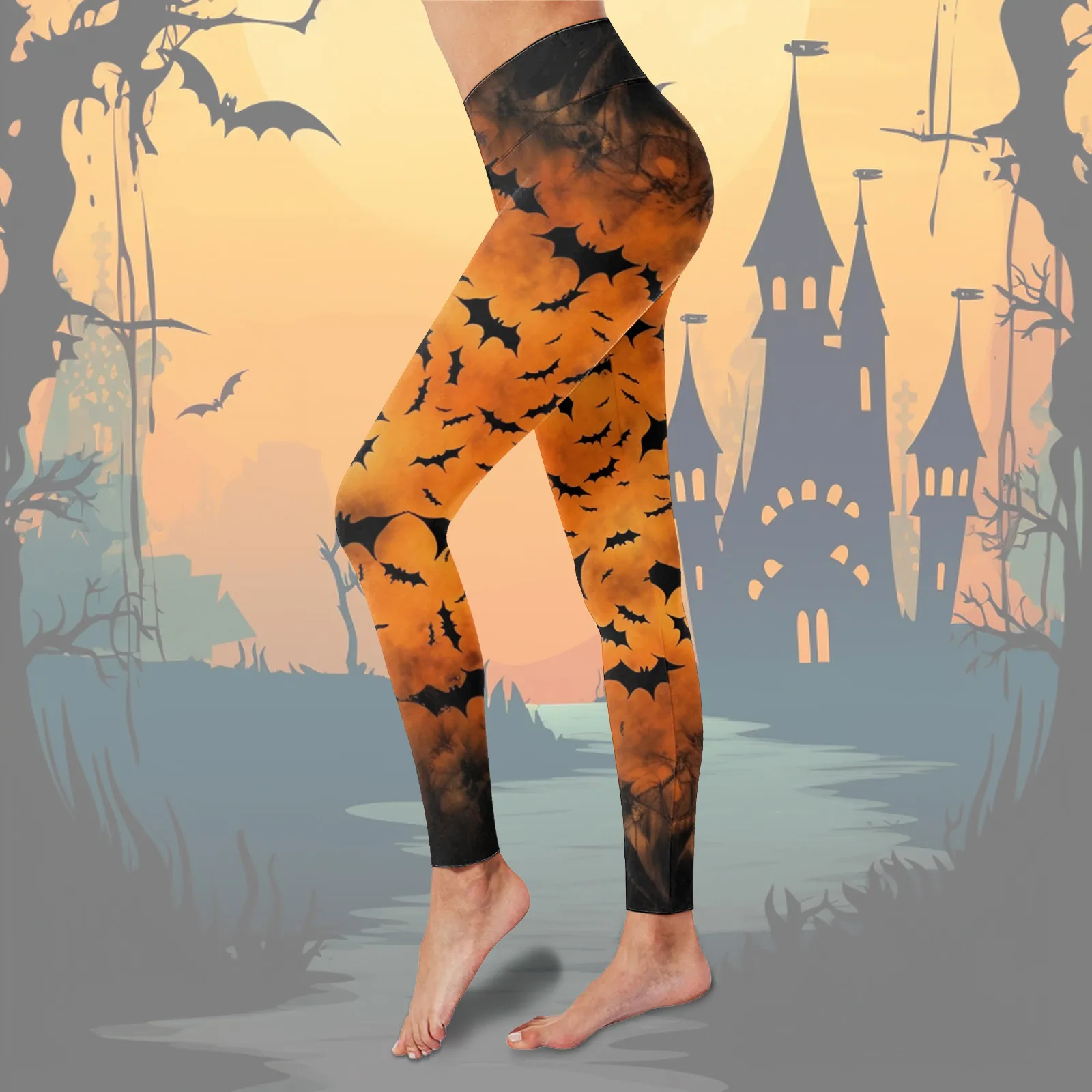 Leggings góticas de cintura alta com impressão 3D para mulheres, calças elásticas, Halloween Fitness, calças esportivas, leggings de ioga