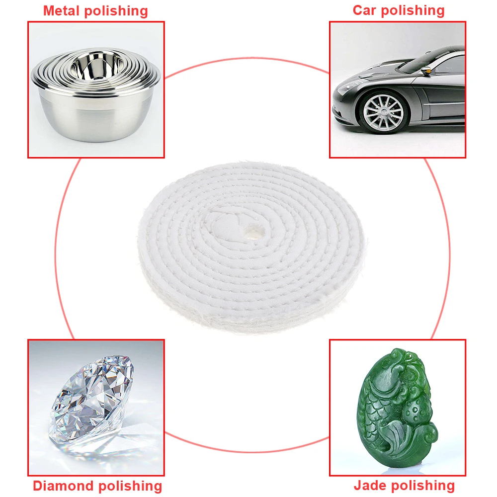 4 Inch 6 Inch 8 Inch T-shaped White Cotton Cloth Polishing Wheel Buffer Cotton Pad with 10mm Hole for Metal Car Polishings