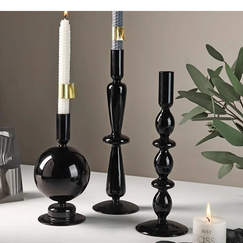 Modern Simplicity Glass Candle Holder Retro Tabletop Candlelight Dinner Decoration Home Container