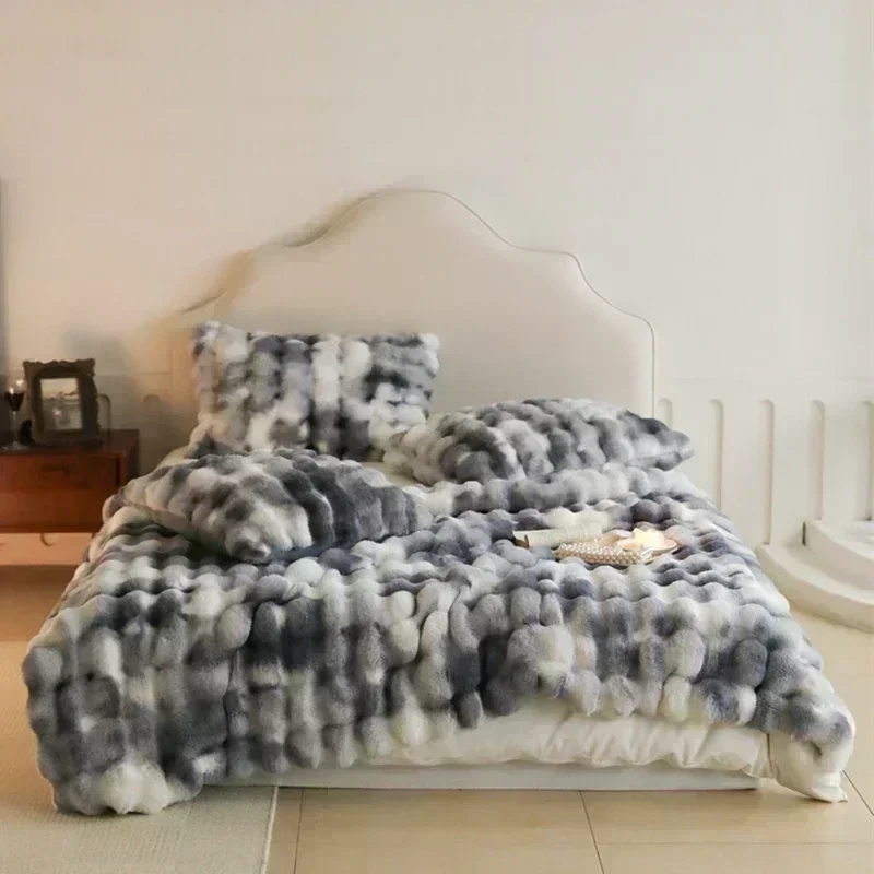 New Tie-dye Faux Fur Weighted Blankets for Winter High-end Warm Sofa Throw Blanket Warmth Fluffy Soft Blankets for Beds