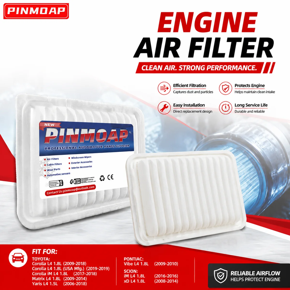 PINMOAP Engine Air Filter fit for Toyota Corolla Matrix Yaris Scion iM Pontiac17801-0D060 17801-0T030 17801-21050 17801-YZZ05