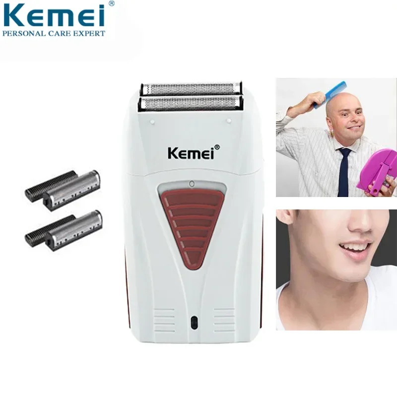 Kemei 3382 Barber Finish Electric Shaver for Men USB Cordless Rechargeable Beard Razor Reciprocating Foil Mesh Shaving Machine