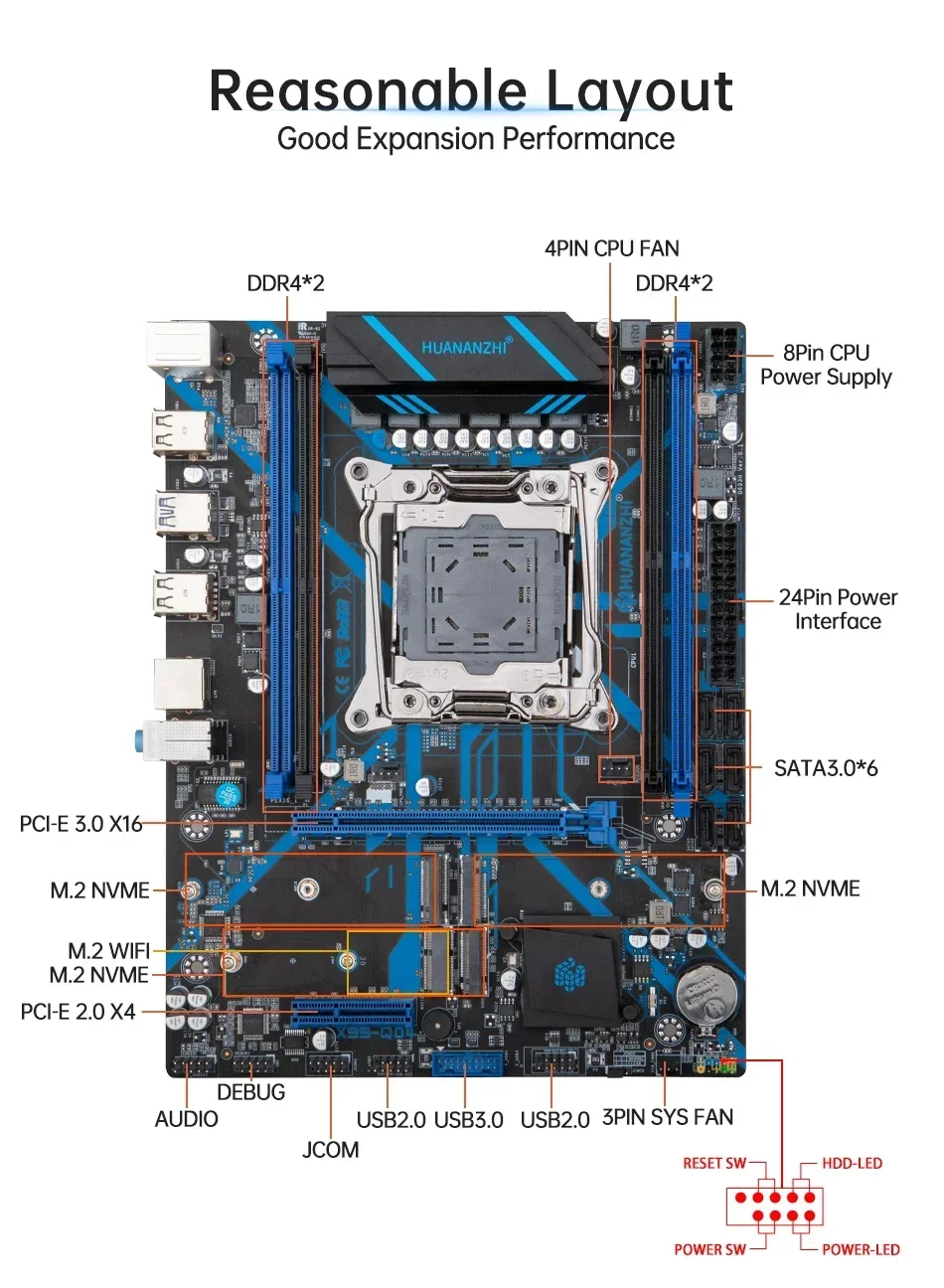 HUANANZHI X99 QD4 X99 Motherboard combo kit set with XEON E5 2680 v3 with 2*8G DDR4 NON-ECC with M.2 NVME 256G with A04 Cooler