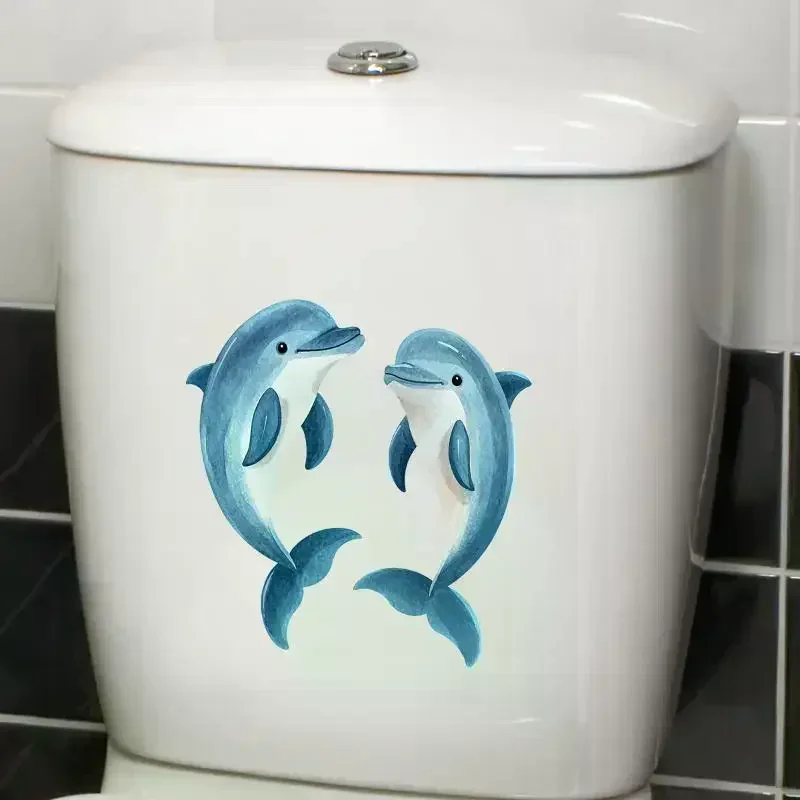 Bathroom Blue Luminous In The Dark Dolphin Toilet Seat Sticker Creative Self-Adhesive Beautify Home Decor