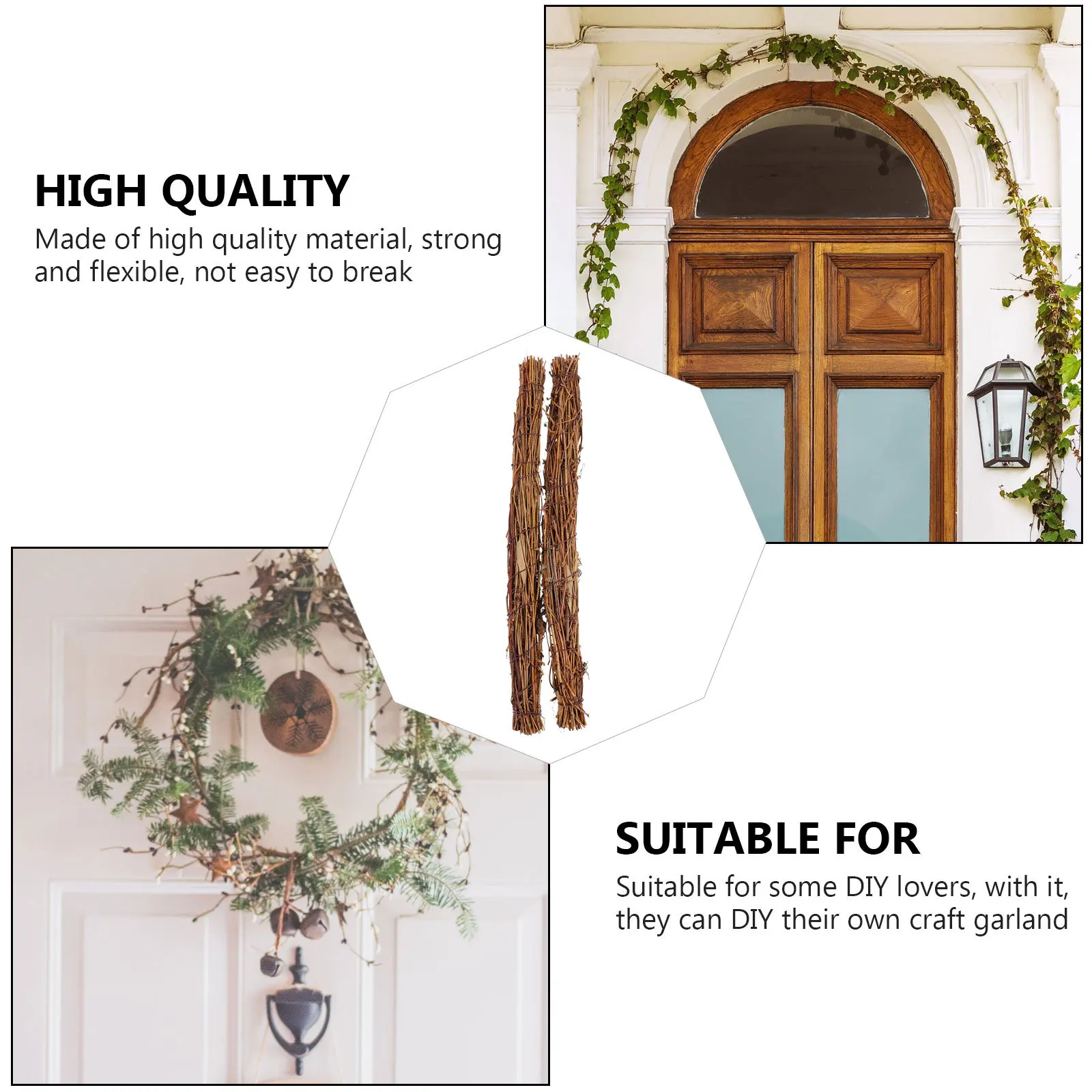 

2Pcs Natural Rattan Wreath Frame Flexible DIY Garland Craft Home Decor Accessory Christmas Wedding Door Decoration