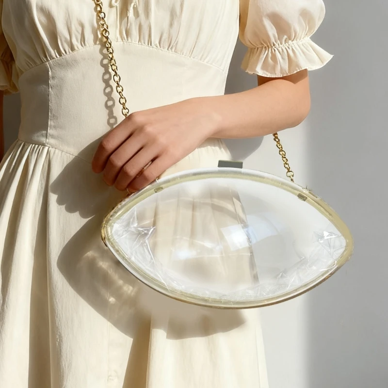 H3CB Clear Acrylic Clutches Purses Transparent Evening Handbags with Gold Chain Strap Football Crossbody Shoulder Bag
