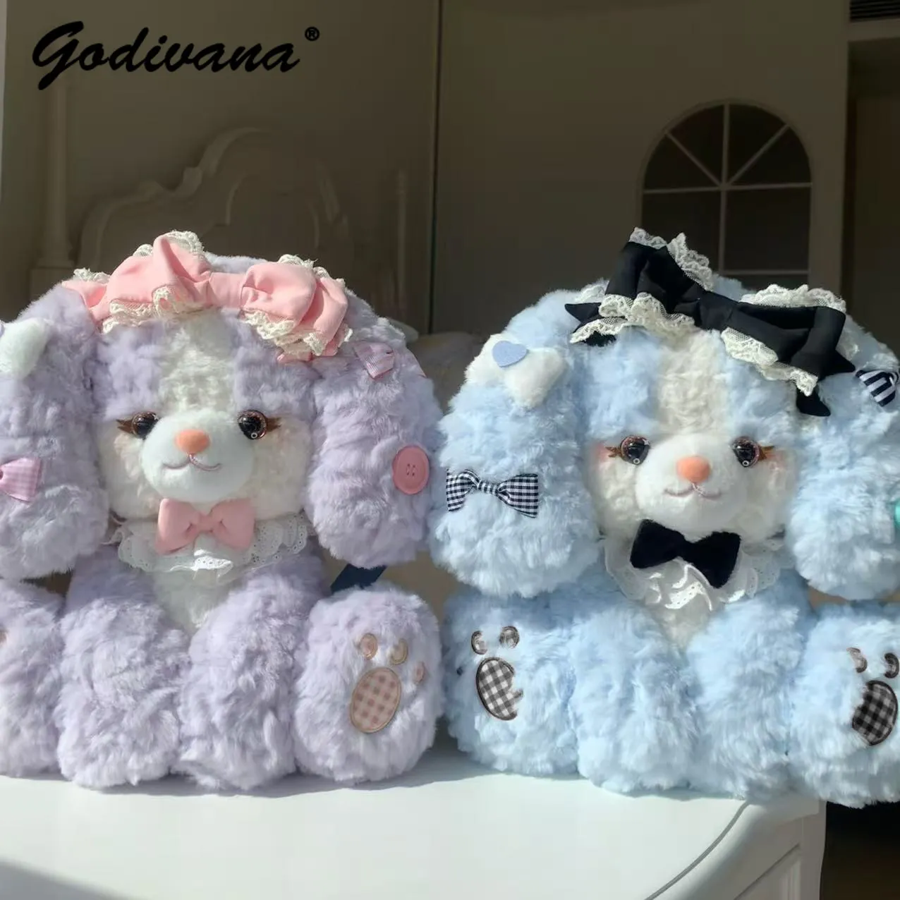 Sweet Lolita Plush Backpack Small Face Doll Bag Fluffy Stuffed Animal Crossbody Shoulder Bag Kawaii Girls Lolita Accessory