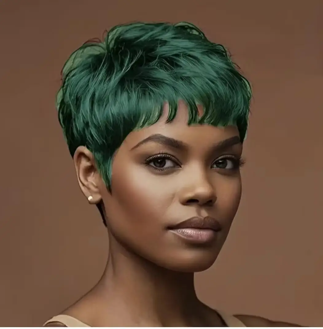 Wig rambut hitam pendek sintetis wig potongan Pixie untuk poni wig Fak pendek untuk wig pesta wanita rambut pendek