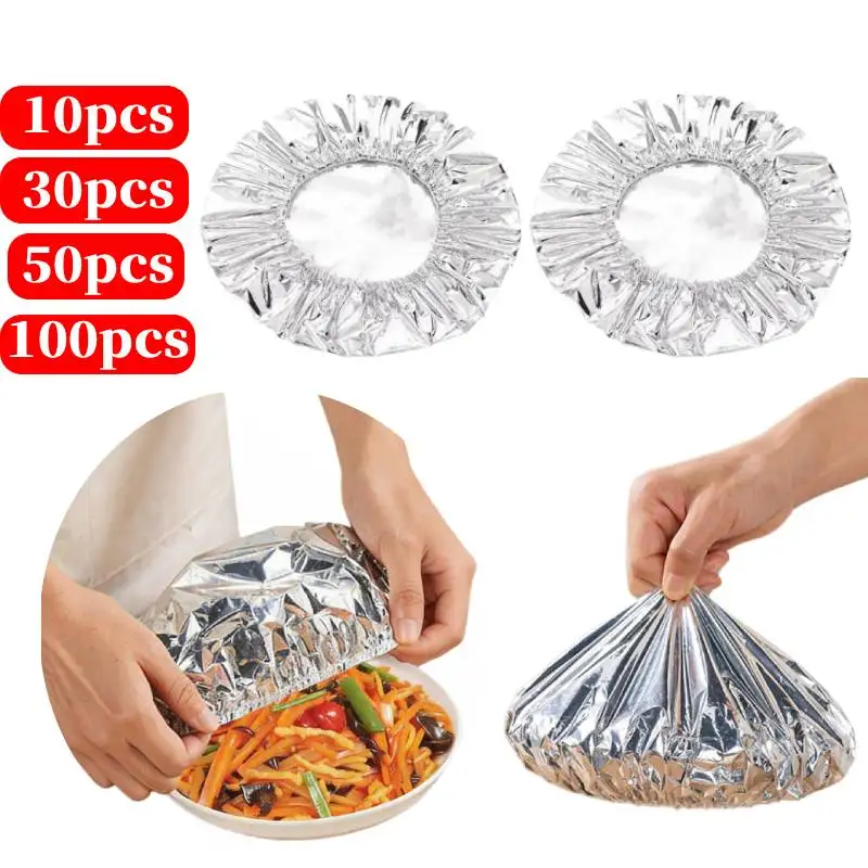 10-200PCS Repeatable Film Insulation Cover Aluminium Foil Elastic Food Bowl Storage Covers Food Fresh Keeping Bags for Sandwich