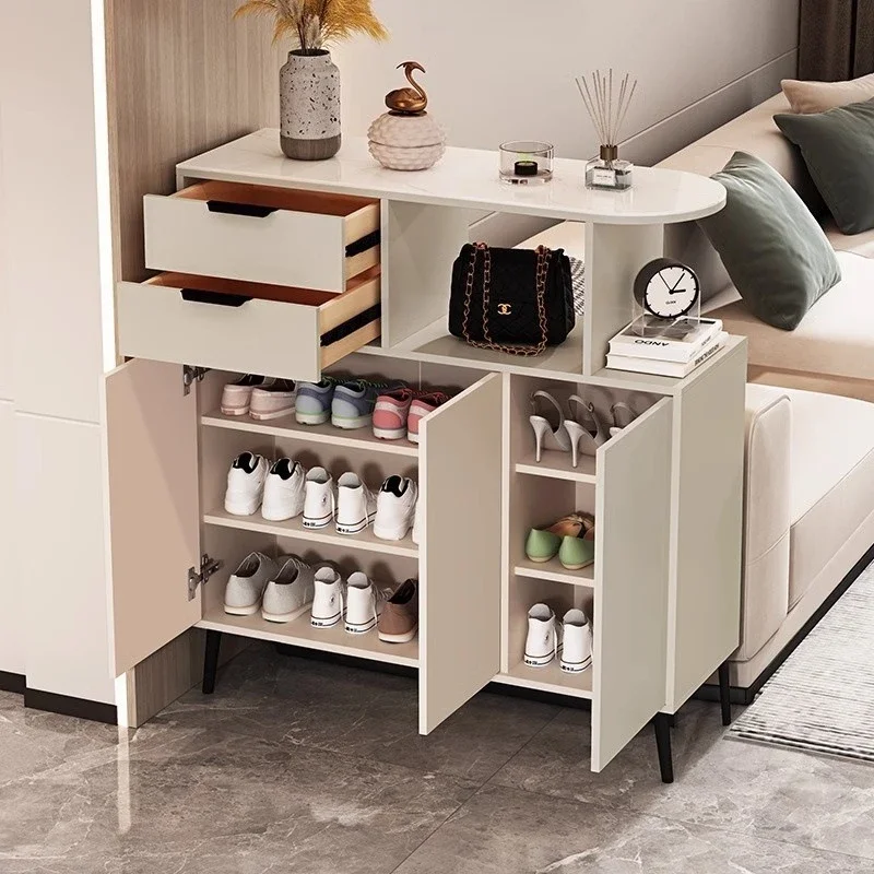 Solid wood entrance shoe cabinet integrated partition home entrance living room double-sided light luxury