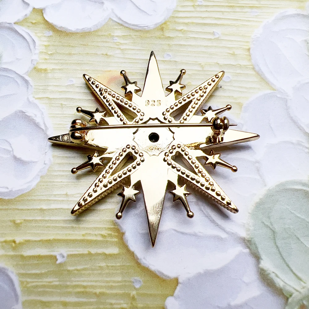 Gold Plated Brooch Colorful Royal Star Brand New Fine Jewelry Bohemia Gift For Women in Solid 925 Sterling Silver