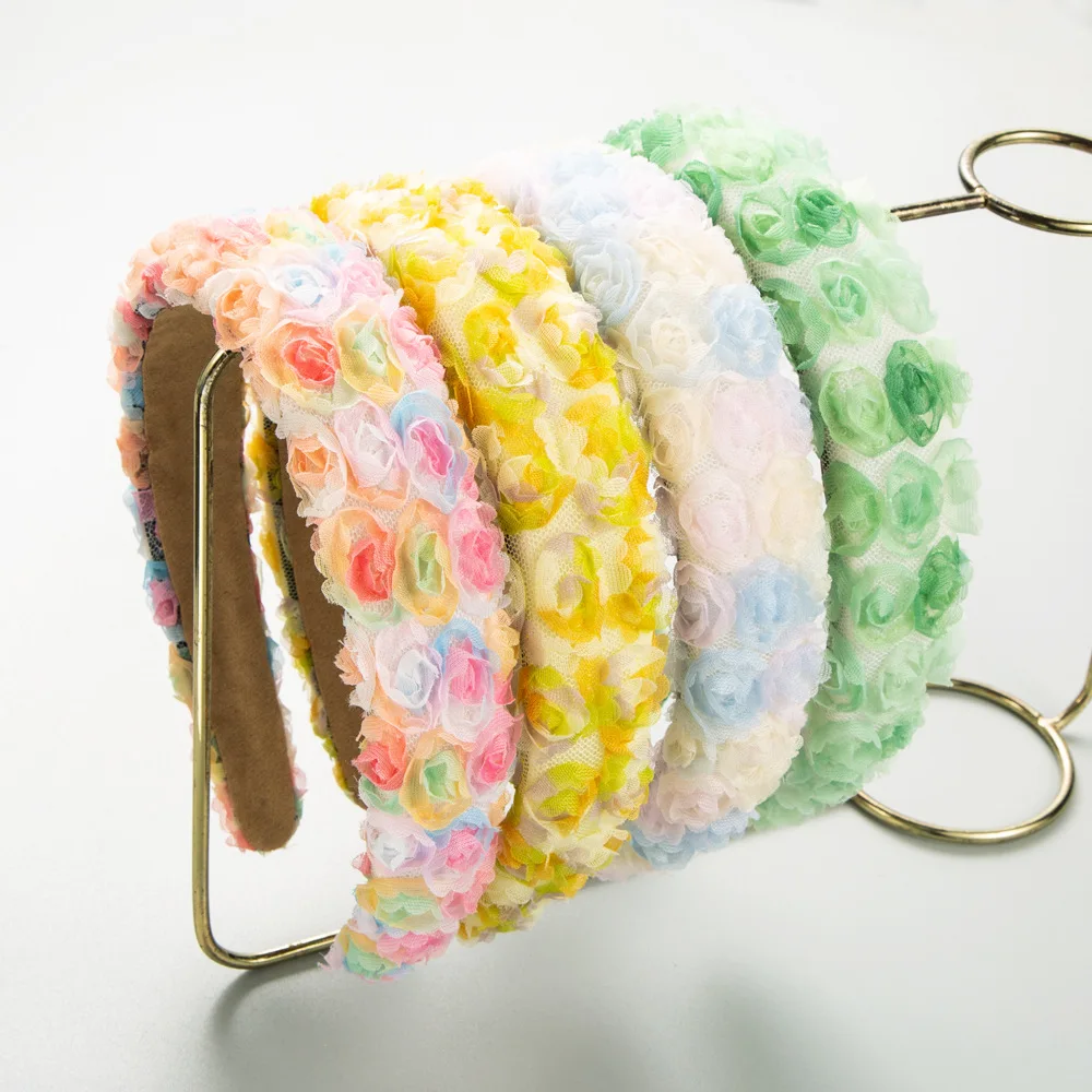 Korean New Color Mesh Sponge Three-Dimensional Flower Headband Sweet Cute Fairy Style Hair Accessories Women