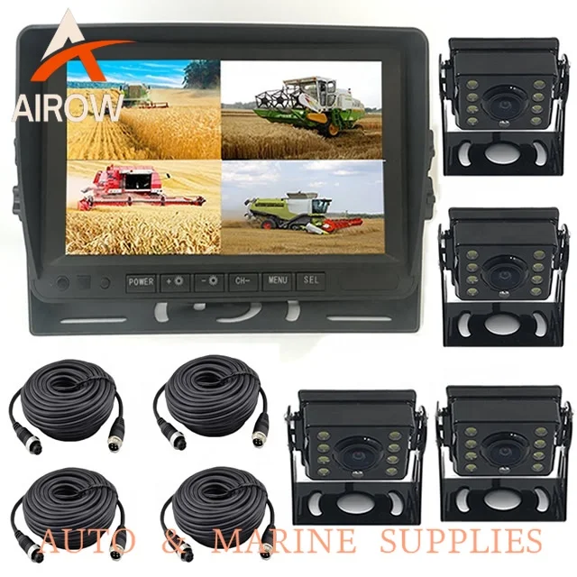 Caméra de vision nocturne Airow auto Truck Bus RV étanche 8 LED, enregistreur DVR 4 canaux 7 pouces pour voiture, moniteur de recul avec système de caméra