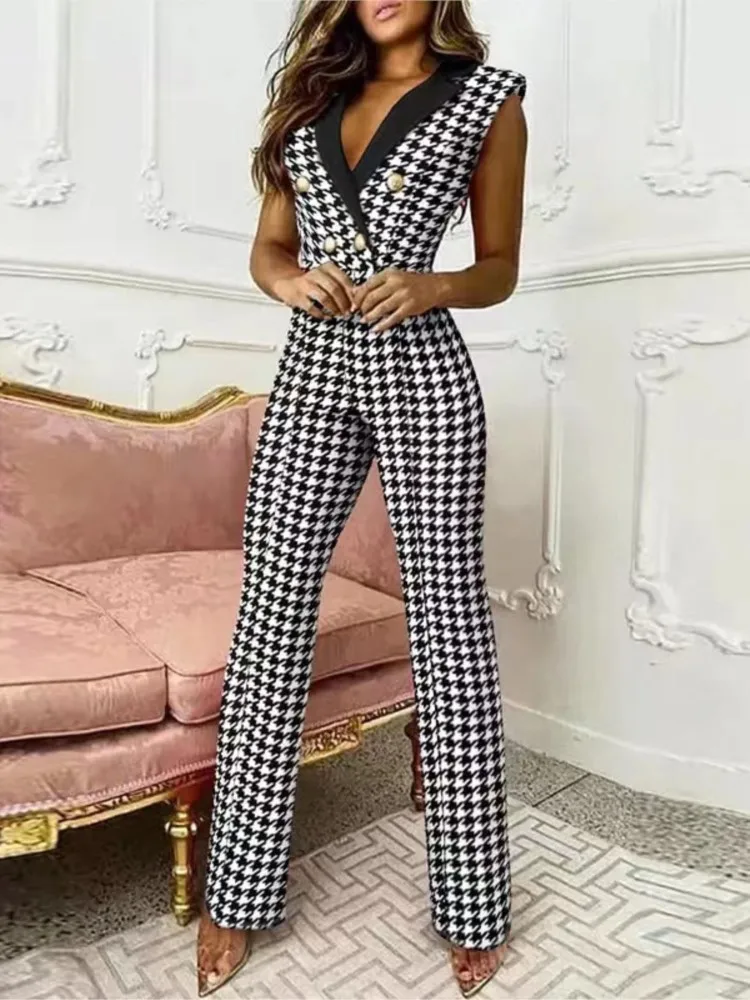   2024ฤดูใบไม้ผลิฤดูใบไม้ร่วงใหม่Jumpsuitsผู้หญิงลายสก๊อตแขนยาวSlim Professional Jumpsuits ElegantและElegant Jumpsuits